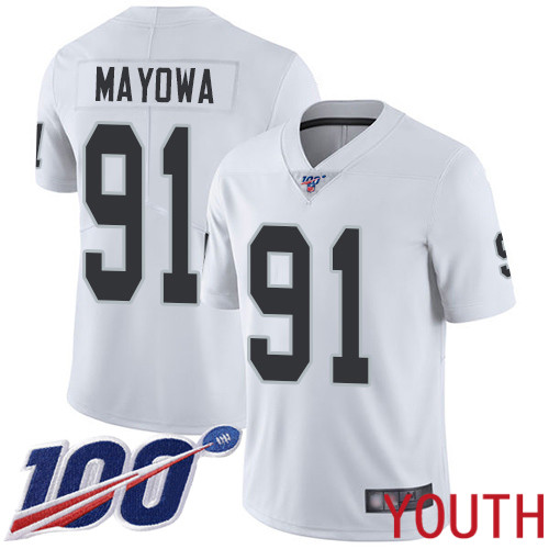 Oakland Raiders Limited White Youth Benson Mayowa Road Jersey NFL Football #91 100th Season Vapor Jersey->youth nfl jersey->Youth Jersey